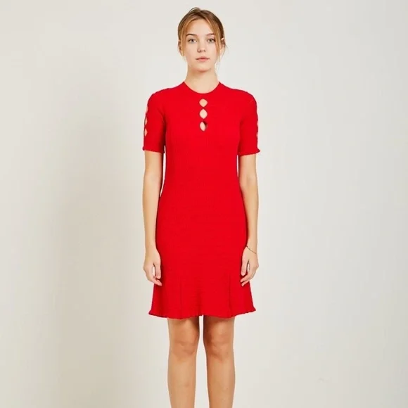 open lace back dress Kenzo 1981 Documented Vintage Red Cotton Puff Sleeve Dress – Featherstone  Vintage main image 0